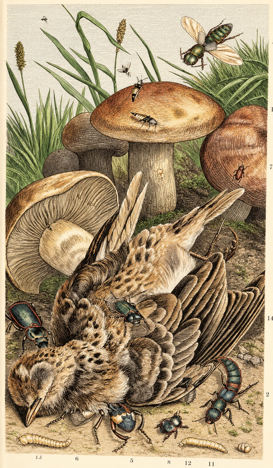 Collection of insects with detailed scientific illustrations