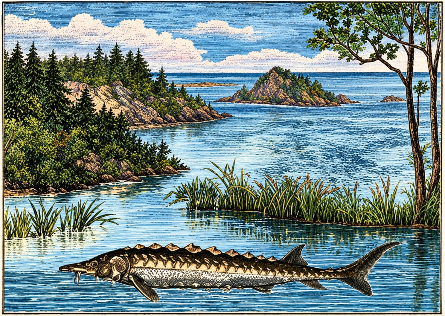 The Sturgeon entering a Russian river.