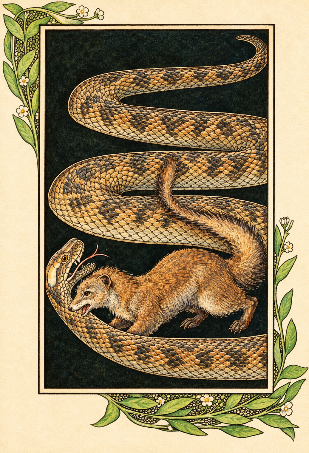 A snake in a floral setting