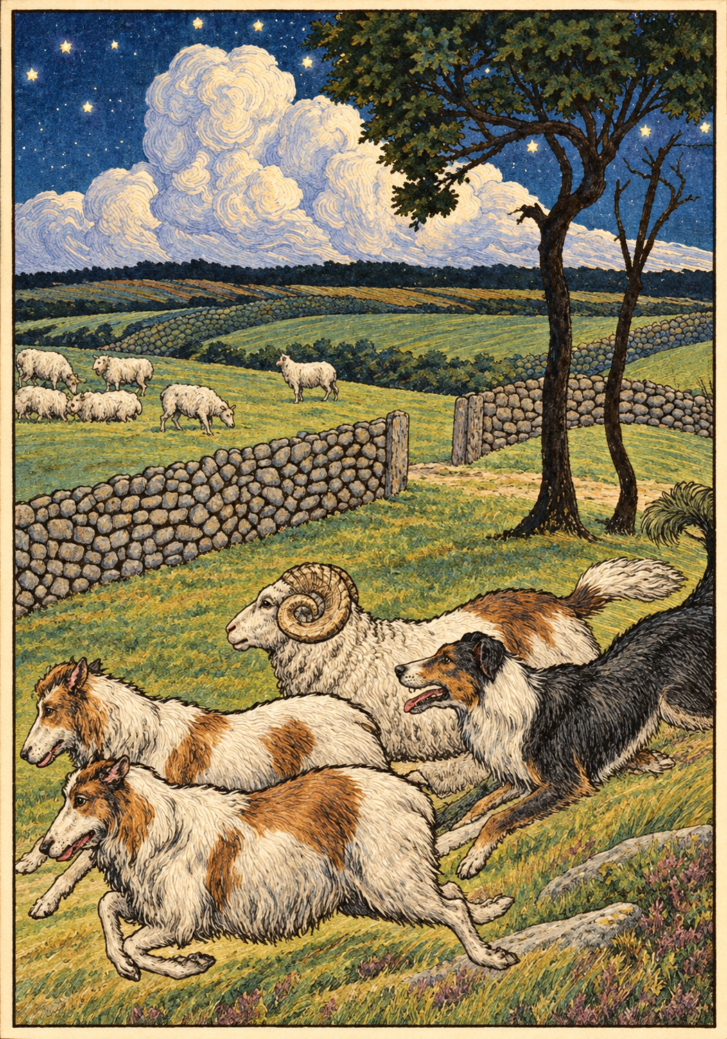 A dog and a cat near a well