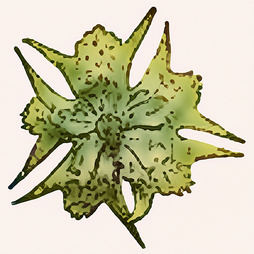 Detailed drawing of a flower with elongated floral parts.